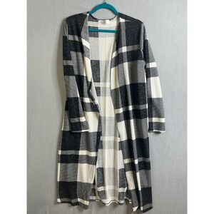 Eden In Love Cardigan Women's Large Plaid‎ Duster Open Front Long Sleeve